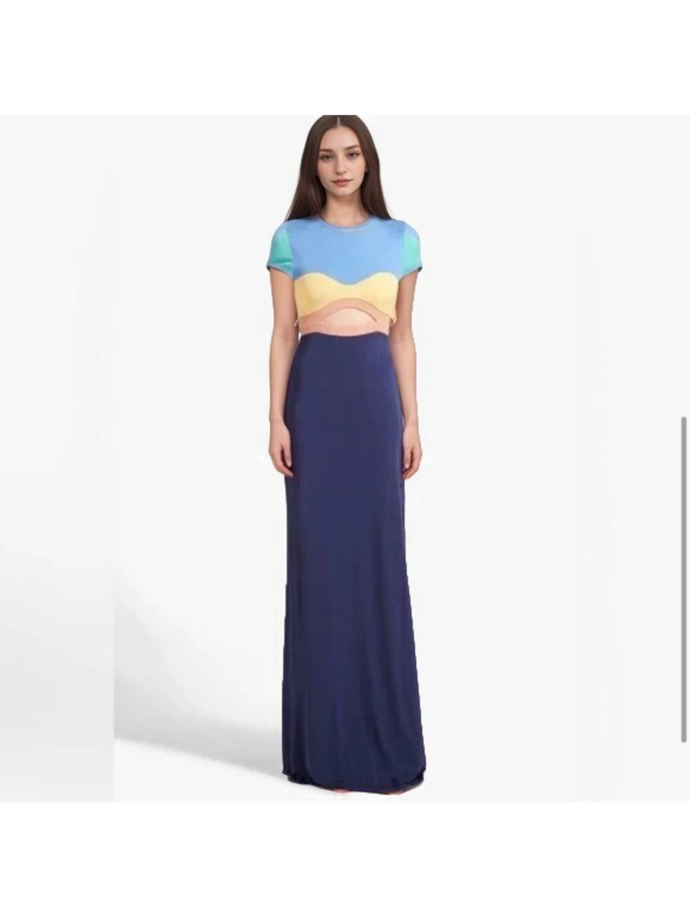 STAUD Piera Colorblock Cutout Dress in Cool Ocean Muti Color Bodycon MRP $345